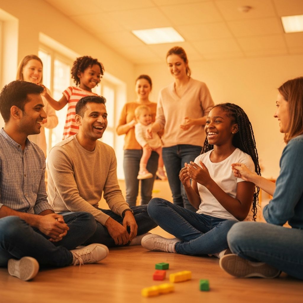 Parents and children at community gathering